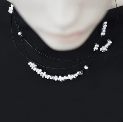 Zetta Necklace, Black + Silver