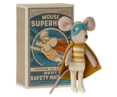 Maileg, Superhero Little Brother Mouse in Matchbox
