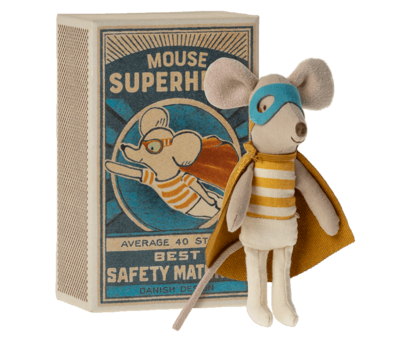 Maileg, Superhero Little Brother Mouse in Matchbox