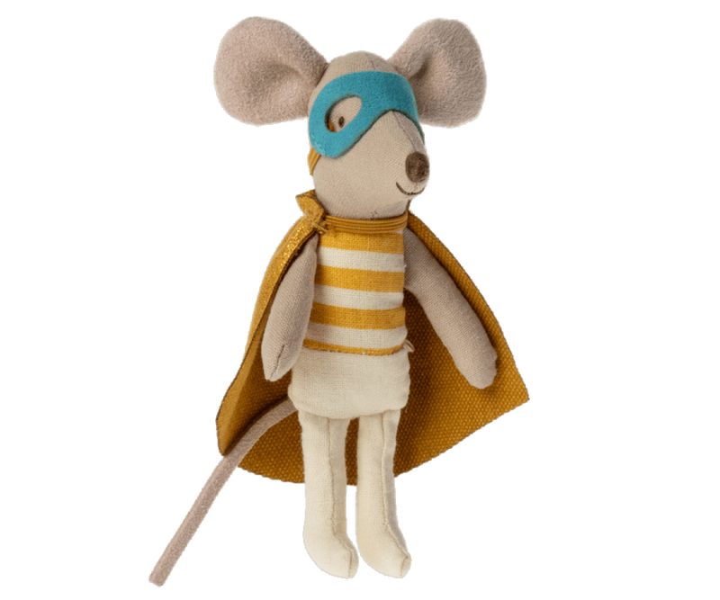 Maileg, Superhero Little Brother Mouse in Matchbox