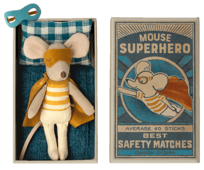 Maileg, Superhero Little Brother Mouse in Matchbox