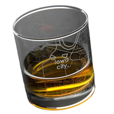 Iowa City Map, Rock Glass, Whiskey Glass, Drinking Vessel