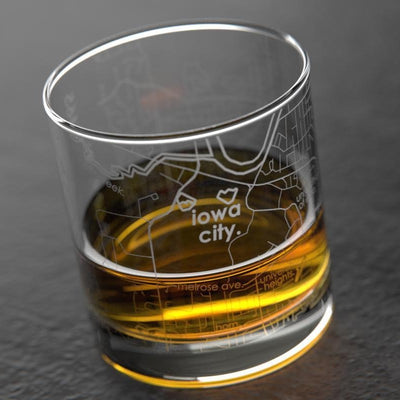 Iowa City Map, Rock Glass, Whiskey Glass, Drinking Vessel