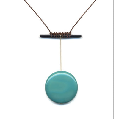 Vintage Glass Bead Necklace, Teal Pendulum