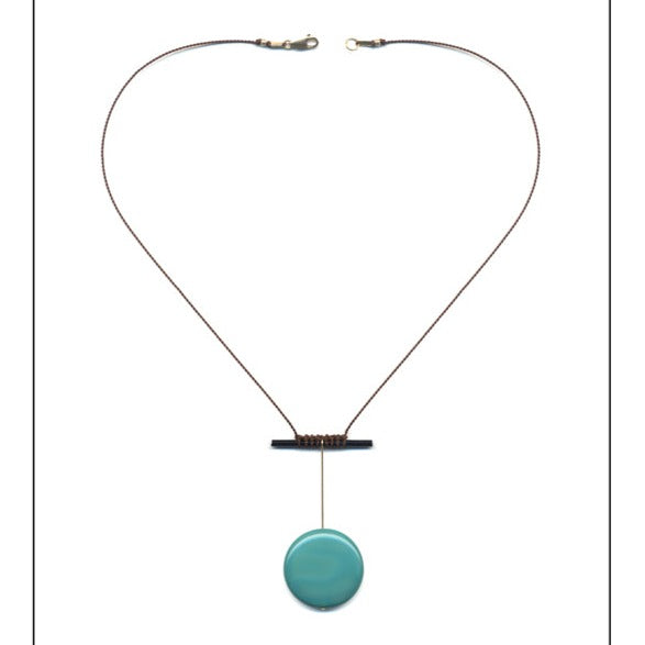 Vintage Glass Bead Necklace, Teal Pendulum