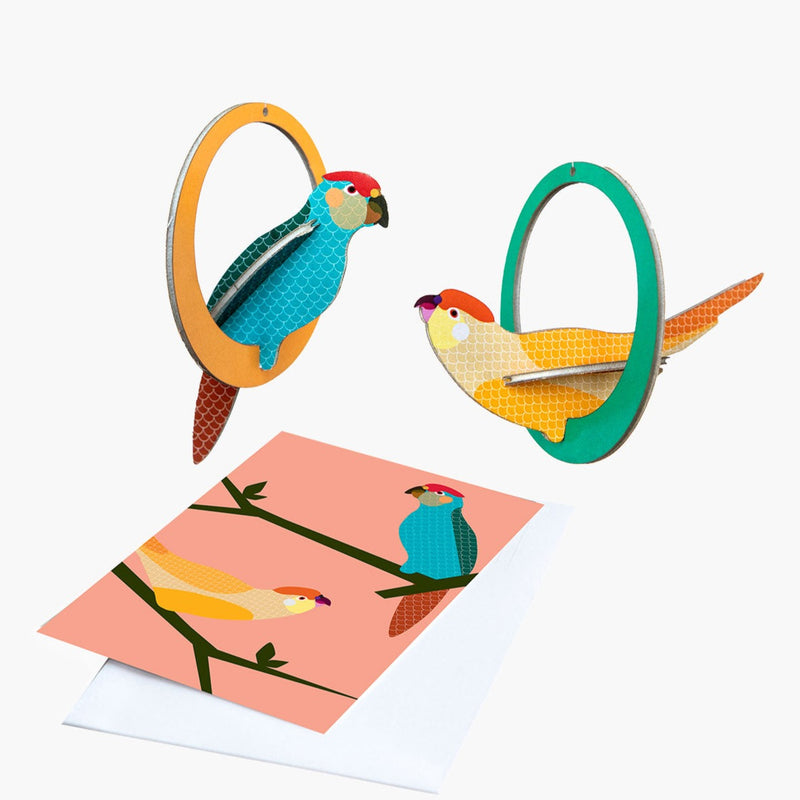 Popup Greeting Card, Swinging Bid: Parakeets