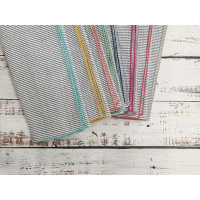 Grey Seersucker Everyday Napkins with Colorful Edges, set of 8