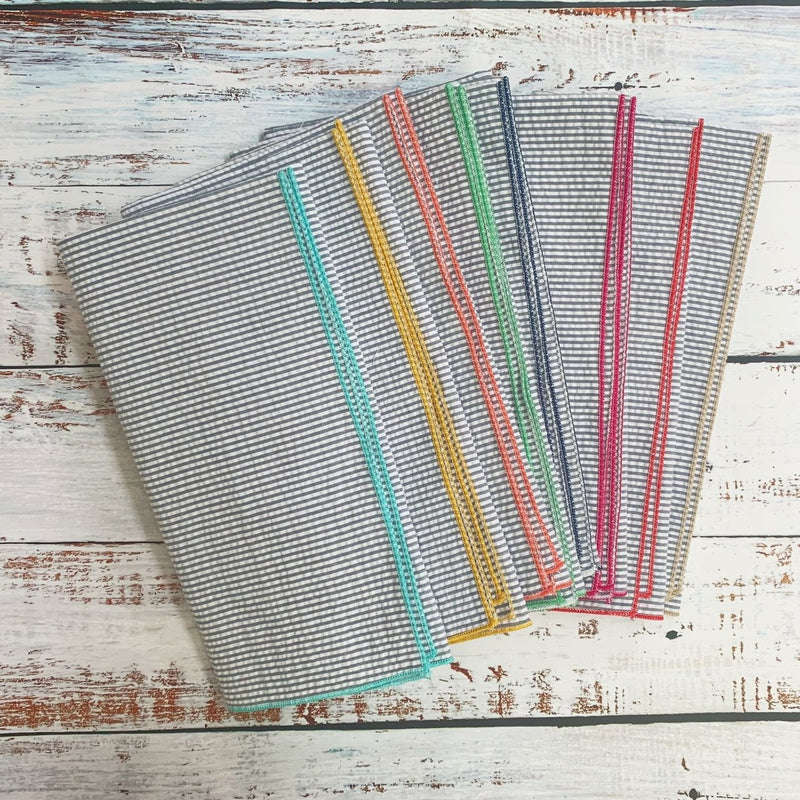 Grey Seersucker Everyday Napkins with Colorful Edges, set of 8