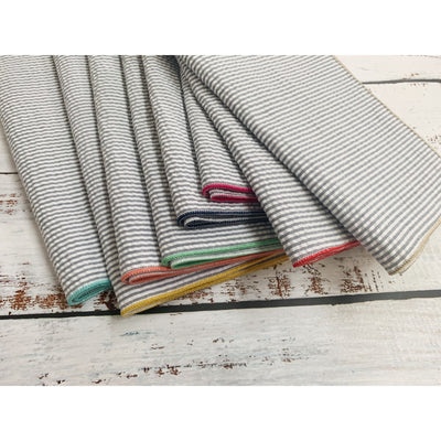 Grey Seersucker Everyday Napkins with Colorful Edges, set of 8