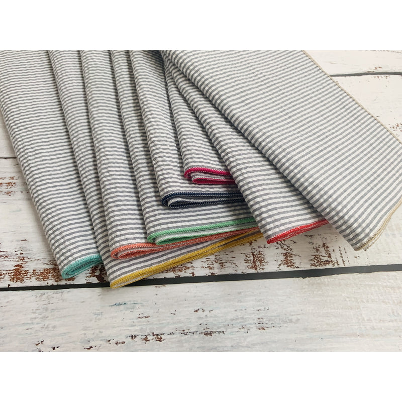 Grey Seersucker Everyday Napkins with Colorful Edges, set of 8