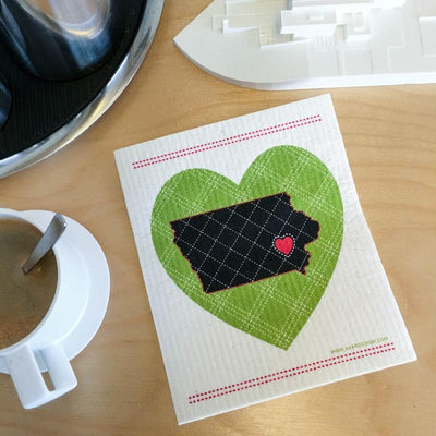 Akar Design, Iowa Heart Swedish Dish Cloth, Johnson County, Kitchen Gift, Kitchen Cloth Sponge, Cleaning Cloth Sponge