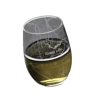 Iowa City Map, stemless wine glass, gift, drinking